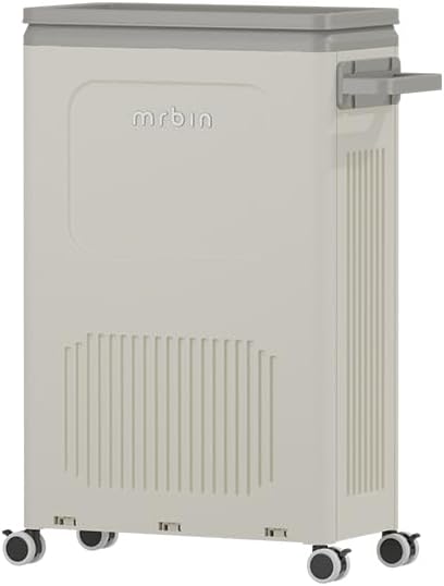 Mrbin Slim Plastic Storage Bins with Lid, 40L / 11gal Closet Rectangle Basket Containers with Wheels, Narrow Rolling Utility Organizer Boxes Cart for Kitchen, Classroom, Clothing, Pantry, White