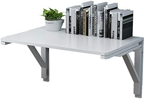 MM MELISEN Wall Mounted Folding Table - White 37.4x21.6 Inch Wood Space-Saving Drop-Leaf for Laundry, Kitchen, Bedroom. Mounts securely, Folds Flat. Compact Workstation for Dorm, Studio, Small Space