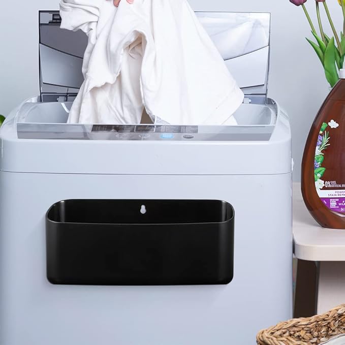 Picowe Magnetic Laundry Storage, Large Lint Holder Bin for Laundry Room, Space-Saving Trash Container Hanging on Dryer, Washer or Wall Mount Trash Bin, M - Black