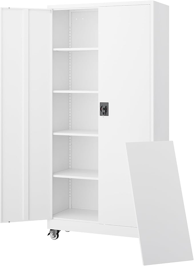 Letaya Metal Garage Storage Cabinets with Lock Door and Adjustable Shelves, Steel Tool Cabinets for Home,Office,Warehouse Organisieren (White, 75" H)