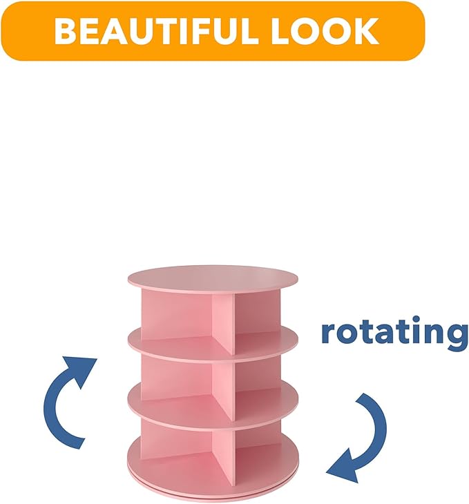 SpaceAid 3 Tier Rotating Shoe Rack Tower, Spinning Shoe Display Lazy Susan, Revolving 360 Shoe Rack Storage Round Carousel, Vertical Handbag Rotate Shoes Closet Organization (3-Tier Pink)