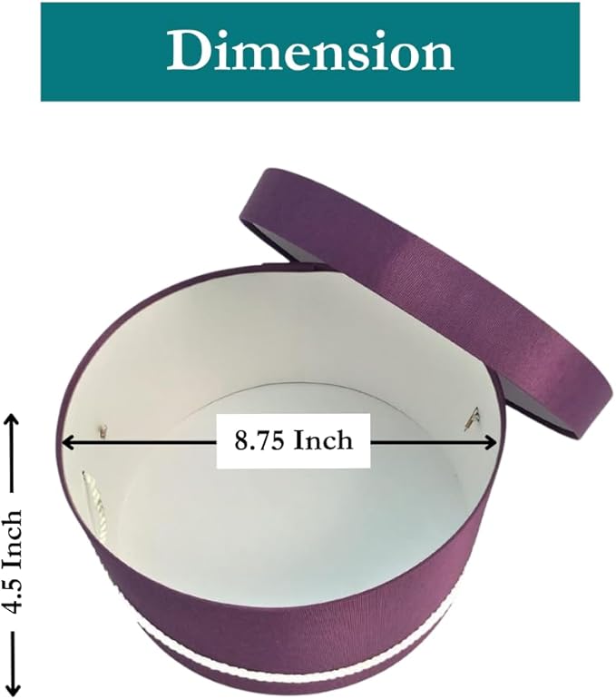 Sarah's Hat Boxes Classic Amethyst Hat Box โ 8.75" x 4.5" (Dia. x Ht.) Handmade in USA โ Odorless Non-Toxic Adhesive, Cording Handle โ Premium Storage for Hats & Accessories