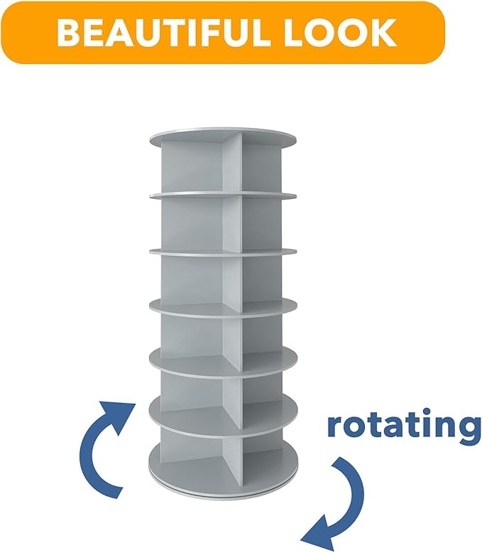 SpaceAid 6 Tier Rotating Shoe Rack Tower, Spinning Shoe Display Lazy Susan, Revolving 360 Shoe Rack Storage Round Carousel, Vertical Handbag Rotate Shoes Closet Organization (6-Tier Gray)