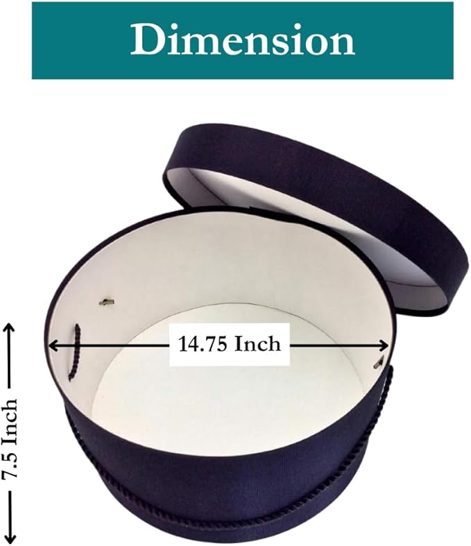 Sarah's Hat Boxes Classic Black Hat Box โ 14.75" x 7.5" (Dia. x Ht.) Handmade in USA โ Odorless Non-Toxic Adhesive, Cording Handle โ Premium Storage for Hats & Accessories