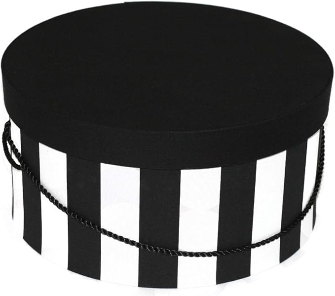 Sarah's Hat Boxes Classic Wide Stripe Hat Box โ 8.75" x 4.5" (Dia. x Ht.) Handmade in USA โ Odorless Non-Toxic Adhesive, Cording Handle โ Premium Storage for Hats & Accessories