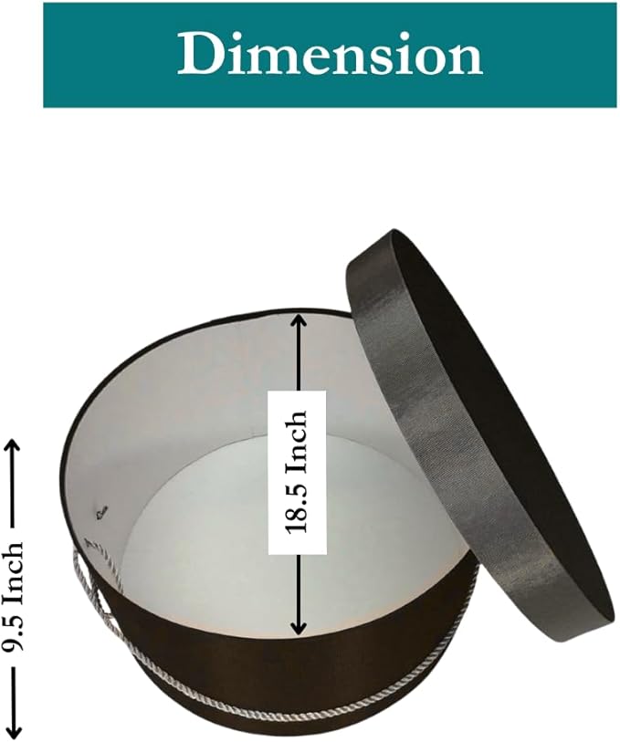 Sarah's Hat Boxes Classic Brown Hat Box โ 18.5" x 9.5" (Dia. x Ht.) Handmade in USA โ Odorless Non-Toxic Adhesive, Cording Handle โ Premium Storage for Hats & Accessories