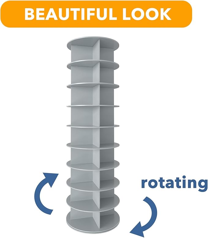 SpaceAid 9 Tier Rotating Shoe Rack Tower, Spinning Shoe Display Lazy Susan, Revolving 360 Shoe Rack Storage Round Carousel, Vertical Handbag Rotate Shoes Closet Organization (9-Tier Gray)