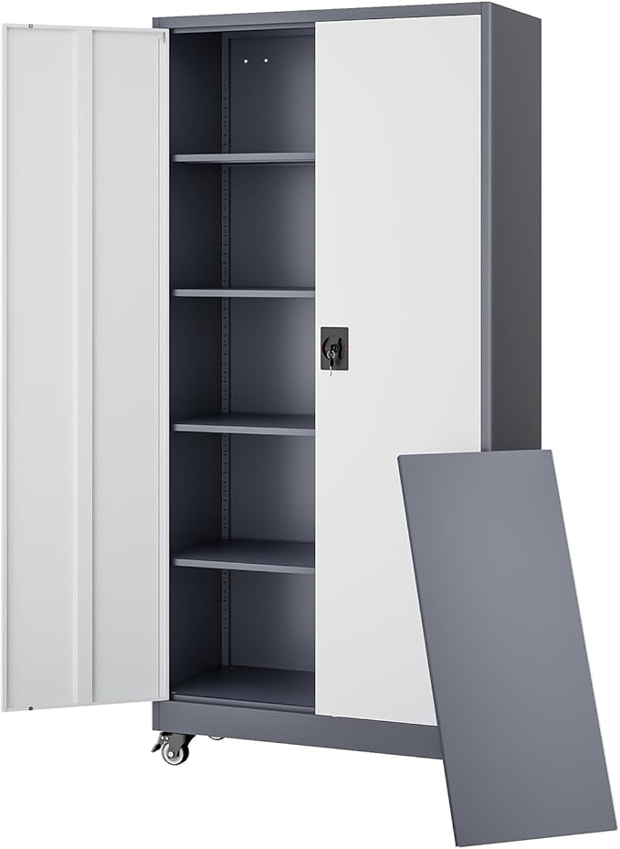 Letaya Metal Garage Storage Cabinets with Lock Door and Adjustable Shelves, Steel Tool Cabinets for Home,Office,Warehouse Organisieren (Grey White, 75" H)