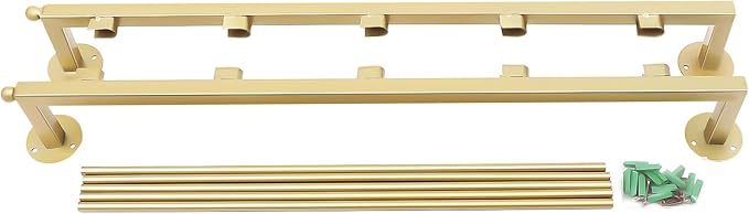 Wall Mounted Scarf Rack, 5 Tier Ties Silk Scarves Towels Storage Multifunctional Metal Rack, Space-Saving Wrapping Paper Organizer Ribbon Holder for Flower Shops Gold