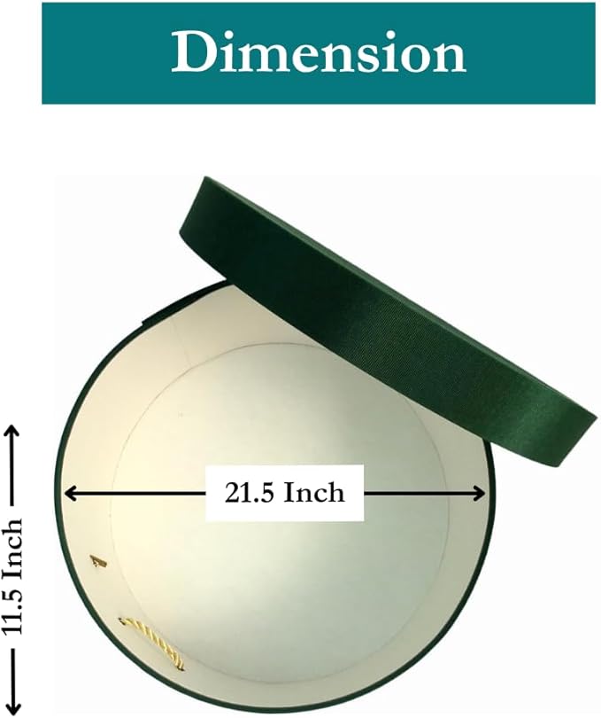 Sarah's Hat Boxes Classic Dark Green Hat Box โ 21.5" x 11.5" (Dia. x Ht.) Handmade in USA โ Odorless Non-Toxic Adhesive, Cording Handle โ Premium Storage for Hats & Accessories