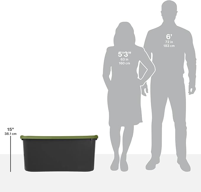 (2 Pack) 30 Gallon Plastic Storage Bin – Full-Grip Handles, Easy-Carry Stackable Heavy Duty Organizer for Home, Garage, Closet & Dorm (Gray & Green)