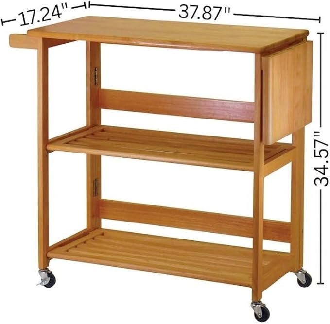 Foldable Kitchen Cart, Brown Solid Wood, Open Utility Cart, Serving Trolley on Wheels, Compact Storage, Adjustable Shelf