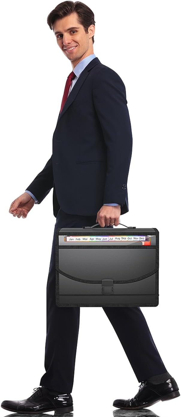 25 Pockets Accordion File Organizer with Handle,Expanding File Folder for Paper/Document/Bill,Portable Filing Box,Visible Window,Quick Search,Expandable Bottom,Large Capacity,A4/Letter Size