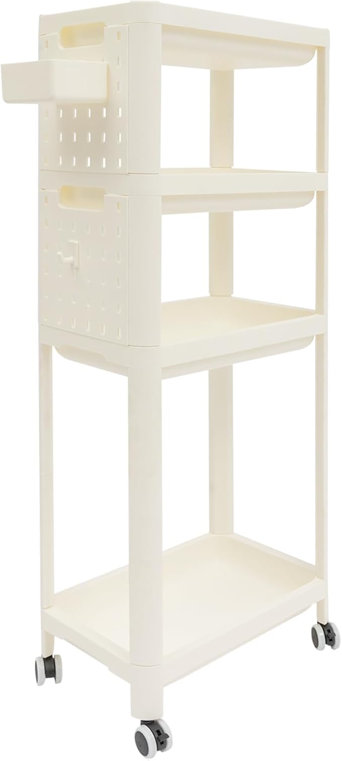 PERFERATE 3 Tier Slim Rolling Storage Cart Rolling Utility Cart with Wheels Multifunctional Storage Organizer Laundry, Kitchen, Bathroom Organizer Narrow Space Shelving Unit, Modern