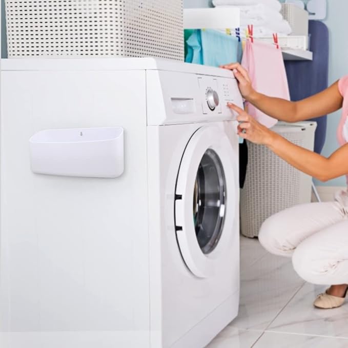 Picowe Magnetic Laundry Storage, 2 Pack Lint Holder Bin for Laundry Room, Space-Saving Trash Container Hanging on Dryer, Washer or Wall Mount Trash Bin (Gray White)