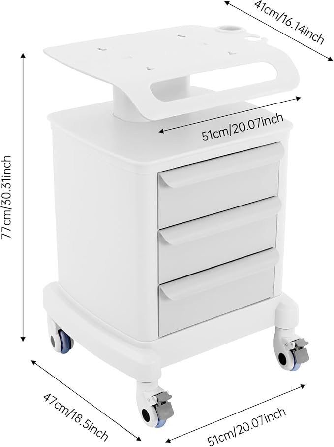 3 Tiers Beauty Storage Cart with Abs Material, 66lbs Portable Mobile Trolley Cart with 4 Silent Wheels, Lab Rolling Carts for Barber Stores, Hospitals