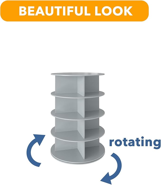 SpaceAid 4 Tier Rotating Shoe Rack Tower, Spinning Shoe Display Lazy Susan, Revolving 360 Shoe Rack Storage Round Carousel, Vertical Handbag Rotate Shoes Closet Organization (4-Tier Gray)