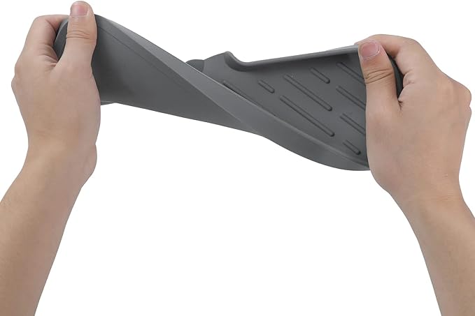 Silicone Bathroom Soap Dishes with Drain Spout-Bathroom and Kitchen Sink Organizer,Sponge Holder,Dish Soap Tray,Perfect for Dispenser,Scrubber,Bottle,Cup on Sink or Counter-Grey 12"×4"