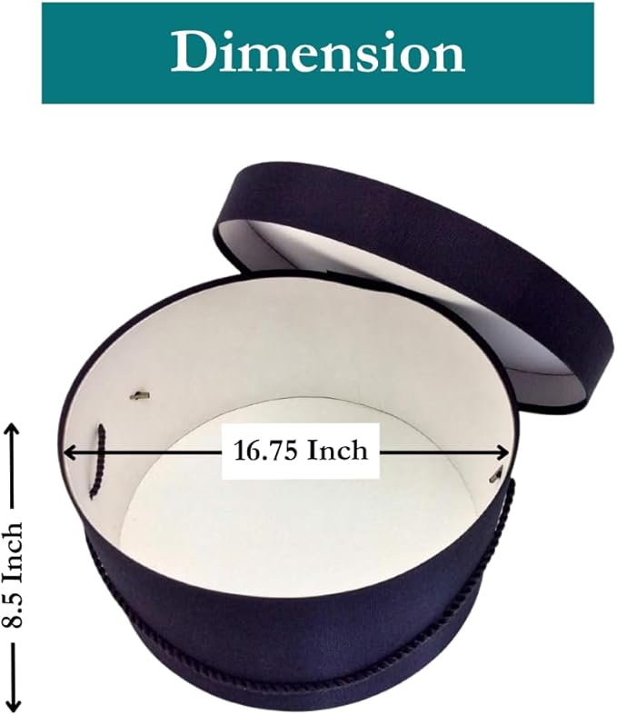 Sarah's Hat Boxes Classic Black Hat Box โ 16.75" x 8.5" (Dia. x Ht.) Handmade in USA โ Odorless Non-Toxic Adhesive, Cording Handle โ Premium Storage for Hats & Accessories