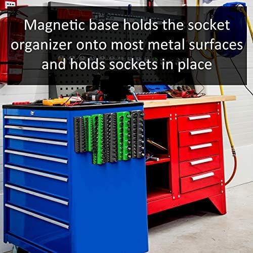 Olsa Tools Magnetic Socket Organizer | 1/4-inch Drive | SAE | Green | Holds 26 Sockets | Professional Quality Tools Organizer