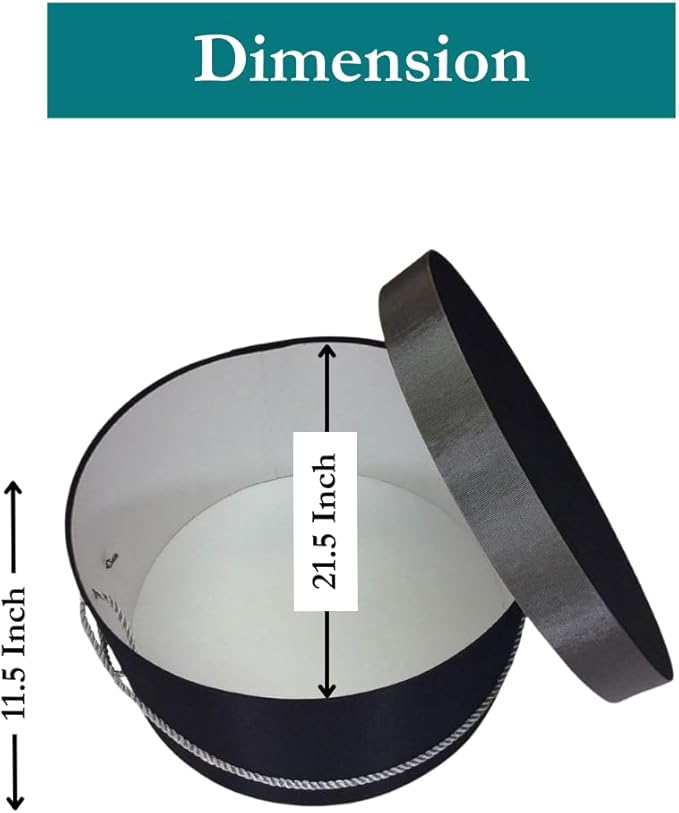 Sarah's Hat Boxes Classic Black/Gray Hat Box โ 21.5" x 11.5" (Dia. x Ht.) Handmade in USA โ Odorless Non-Toxic Adhesive, Cording Handle โ Premium Storage for Hats & Accessories