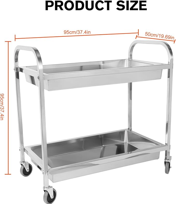 Stainless Steel Kitchen Cart with Lockable Wheels Food Storage Service Trolley Mobile Dining Car Trolley Dining Cart Kitchen Cart Utility Cart Metal Mobile Food Rolling Car 400lbs Capacity
