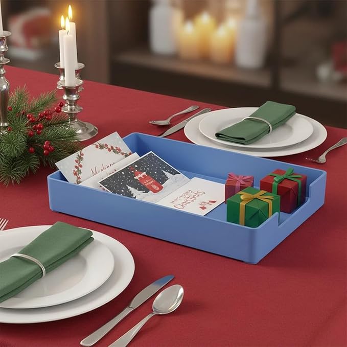 Letter-Size Tray, 2PCS A4 Plastic Stackable Paper Tray, Desk Drawer Organizer for Office, School, Home Storage, and Storage Containers for Christmas Ornaments, Gift Wrap, and Crafts (2x Blue)