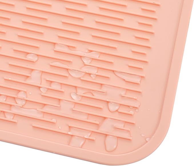 Silicone Dish Drying Mat for Multiple Usage,Easy clean,Eco-friendly,Heat-resistant Silicone Mat for Kitchen Counter or Sink,Refrigerator or Drawer Liner Pink XL 18 inches x 16 inches