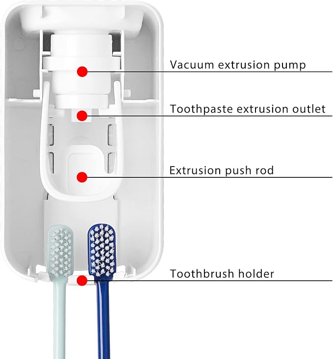 2 Slot Toothbrush Holder and Toothpaste Dispenser Wall Mounted, Automatic Toothpaste Squeezer, 2 in 1 Tooth Brush Toothpaste Organizer for Shower (Grey)