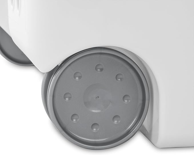 White Rolling Laundry Hamper with Wheels, 2-Bushel Large Capacity Ventilated Plastic Hamper with Lid & Retractable Handle, Portable Laundry Basket for Dorms, Apartments and Bedrooms