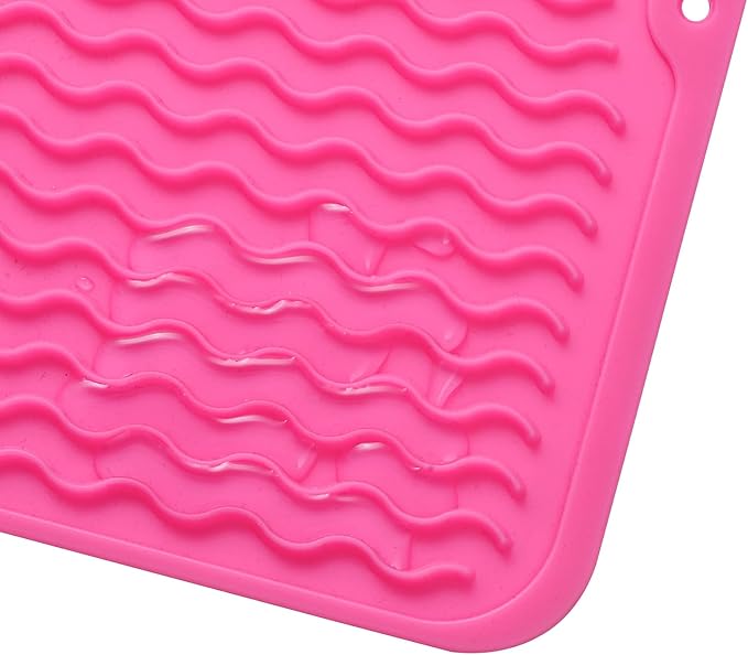 Silicone Dish Drying Mat for Multiple Usage,Easy clean,Eco-friendly,Heat-resistant Silicone Mat for Kitchen Counter or Sink,Refrigerator or Drawer liner Rose M 12 inches x 12 inches