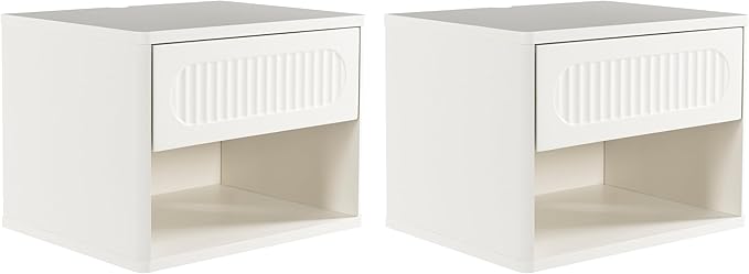 Floating Nightstands with Drawer Set of 2, Modern Wall Mounted Bedside Tables for Bedroom, Space Saving Storage Cabinets, Easy Install Hanging Shelf Night Stands for Small Spaces (White)