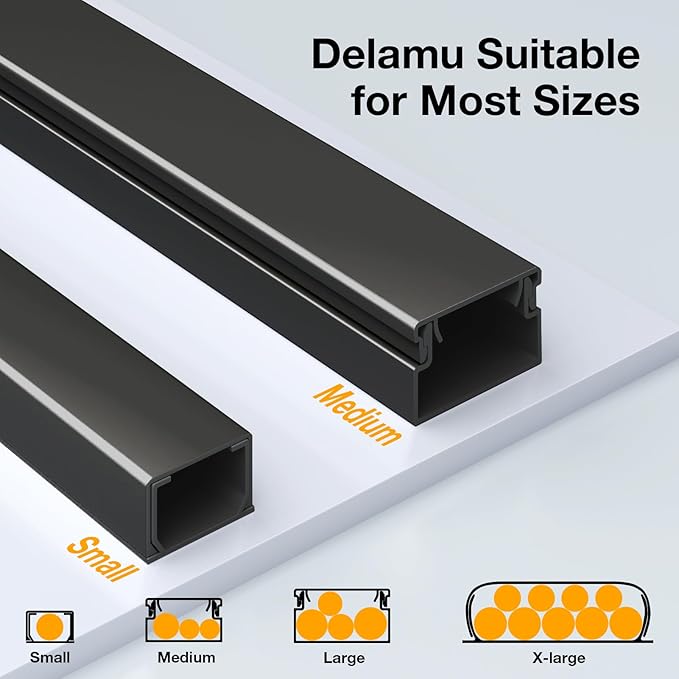 Delamu 157in Cord Hider, Cord Cover Wall Cable Management, Paintable Wire Cover for Cords, Cable Hider Raceway Kit, Cable Cover Concealer, Wire Hiders for TV on Wall, 10 X L15.7 W1.18 H0.6in, Black