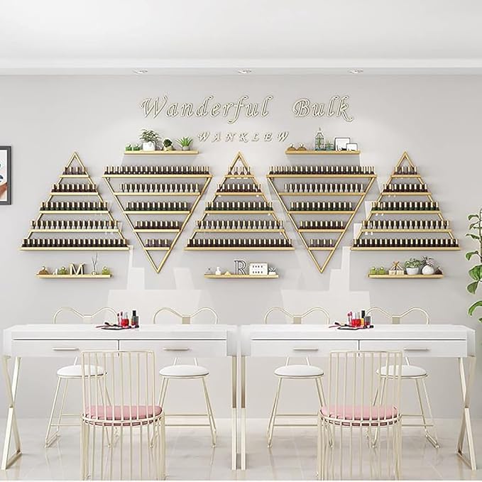 Wall Mounted Shelf Nail Polish Bottle Display Rack, Triangular Essential Oil Perfume Storage Rack, Multifunctional Hanging Salon/Beauty/Nail Shop Organizer Perfume Holder(Size:8,Color:White)