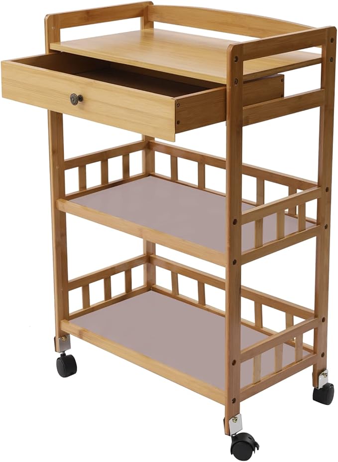Kitchen Carts on Wheels with Storage, Rolling Storage Cart with Handles, Lockable Wheels, Top Drawer, Utility Carts on Wheels Microwave Stand for Kitchen, Living Room