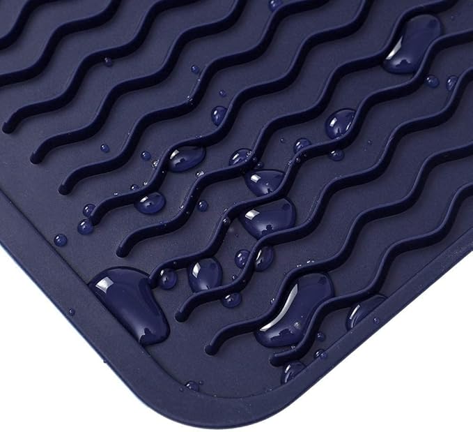 Silicone Dish Drying Mat for Multiple Usage,Easy clean,Eco-friendly,Heat-resistant Silicone Mat for Kitchen Counter,Sink,Bar,Bottle,or Cup Navy Blue M 17 inches x 6 inches