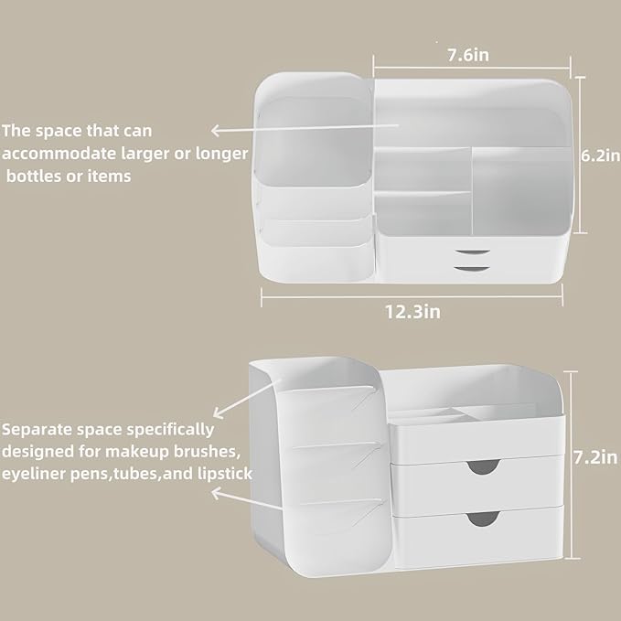 Makeup Organizer with Drawers,Large Capacity Countertop Organizer for Vanity,Bathroom and Bedroom Desk Cosmetics Organizer,Easy To Storage Skincare,Brushes, Eyeshadow,Lipstick (All Cream, Large)