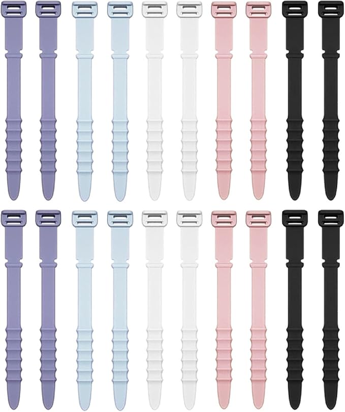 Silicone Zip Ties, Reusable Zip Ties, 20pcs Rubber Cable Ties Straps for Wire Management, Elastic Cable Organizer for Home Office Table Desk. 4.5” Cord Ties in White, Black, Pink, Purple and Blue