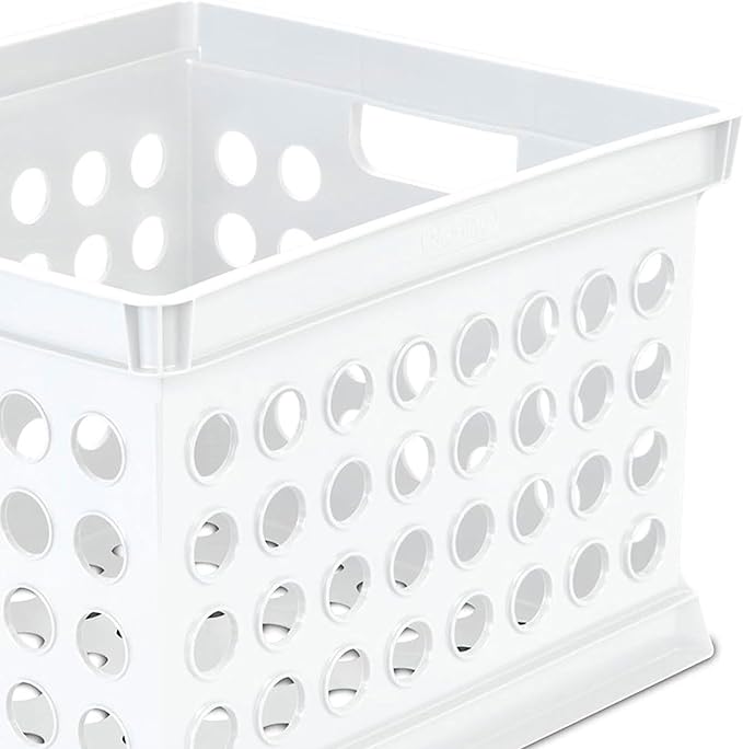 Sterilite Stackable Plastic Storage Crate Bin Organizer File Box with Handles for Home, Office, Dorm, Garage, or Utility Organization, White, 18-Pack