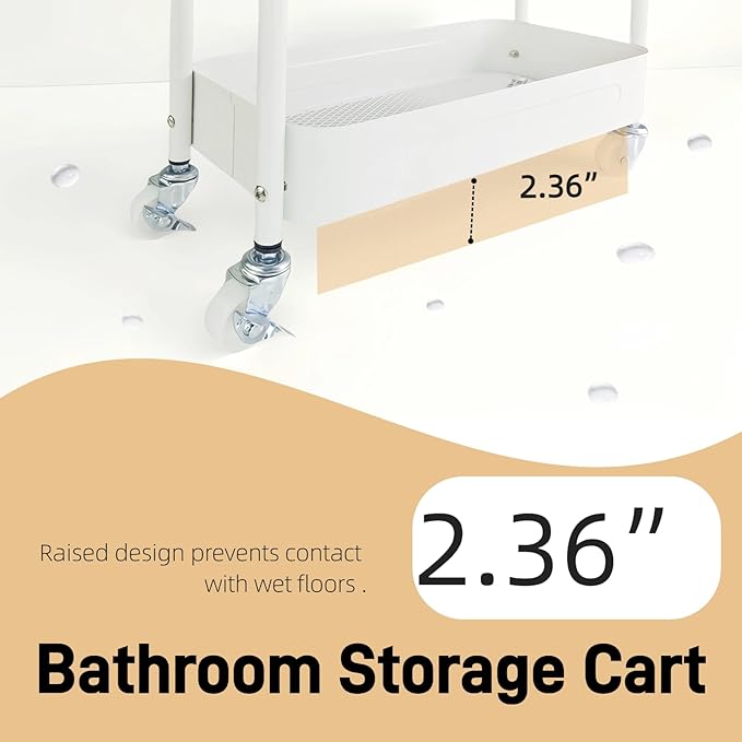 4 Tier Slim Kitchen Storage Cart for Narrow Space, 7.1'' Wide Metal Rolling cart with Wheels and Lockable Casters, Sturdy Mobile Thin Shelf for Laundry Room Between Washer and Dryer, White