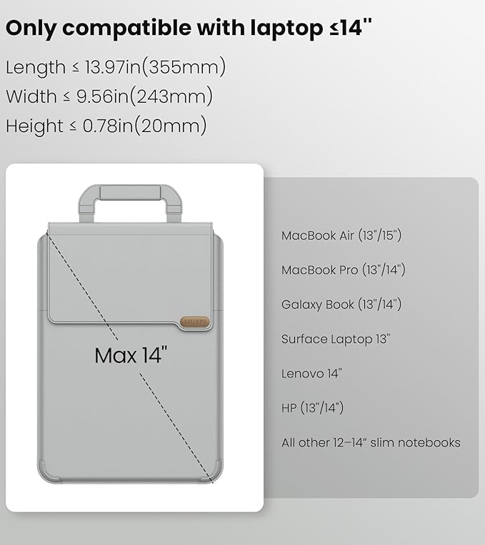 Nillkin 14 inch Laptop Sleeve with Handle (4-in-1), 2 Stand Modes, MacBook Sleeve with Adjustable Stand & Mouse Pad, Slim Laptop Case 14 inch for Samsung/Surface/HP/Chromebook/Dell 12-14'', Gray