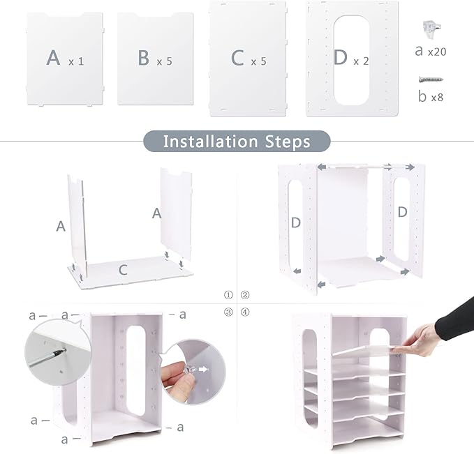 SONGWAY File Organizer for Desk - 7 Tier Document Holder with Removable Shelves, Letter Mail Rack, File Sorter Organizer, A4 Paper Storage Holder, Desktop Organizer for Home Office School, White