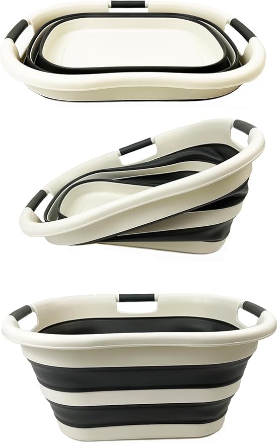 SAMMART 40L (10.5 gallon) Collapsible Plastic Laundry Basket - Foldable Storage Container- Portable Washing Tub - Space Saving Hamper (1, Grey/Washed Black)