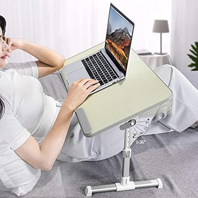 Amazon Basics Adjustable Tray Table Lap Desk Fits up to 17-Inch Laptop, Large, 13"x24", Cream