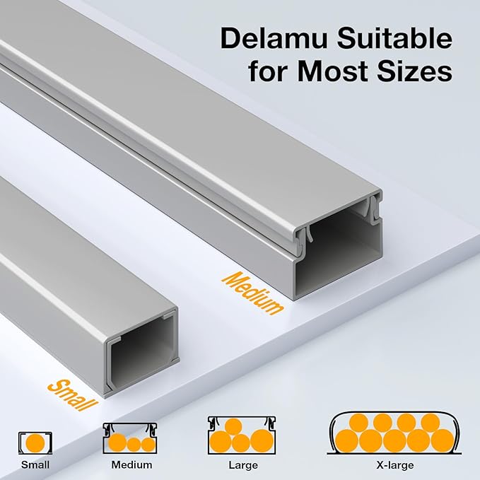 Delamu 157in Cord Hider, Cord Cover Wall Cable Management, Paintable Wire Cover for Cords, Cable Hider Raceway Kit, Cable Cover Concealer, Wire Hiders for TV on Wall, 10 X L15.7 W1.18 H0.6in, Grey