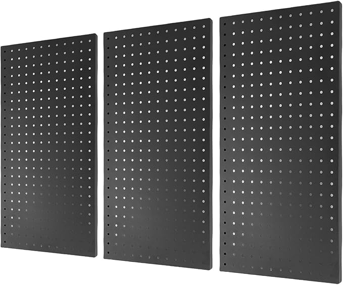 3Pcs Metal Pegboard Panels, 24x12inch Steel Black Pegboards Wall Organizer, 130lbs Heavy Duty Peg Board for Walls Home, Garage Tool Storage, Office Organization
