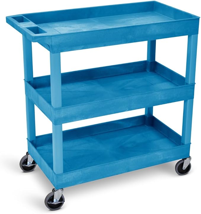 Stand Steady Tubstr 3 Shelf Utility Cart | Made in USA | Heavy Duty Tub Cart Holds Up to 300 lbs. | Storage Cart & Rolling Tool Cart for School, Office, Garage & Warehouse (32 x 24in / Blue)