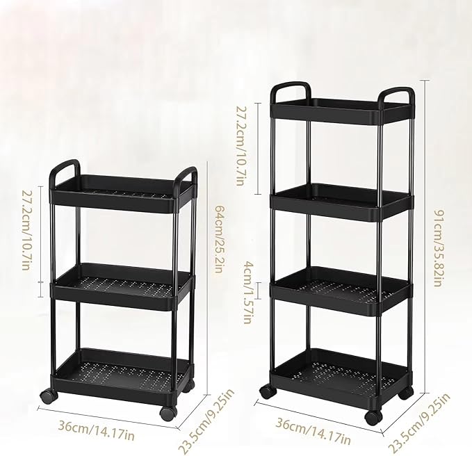 3-Layer, 4-Layer Rolling Cart with Wheels, Detachable Utility Storage Cart with Handle Storage Basket Organizer Shelves for Bathroom, Kitchen Pack of 2