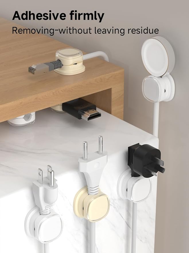 Magnetic Cable Clips, Adjustable Cord Holder Management, Adhesive Wire Keeper Organizer for Home Office Desk Phone PC Car Wall Desktop Nightstand Appliance (9-PCS White & Apricot)