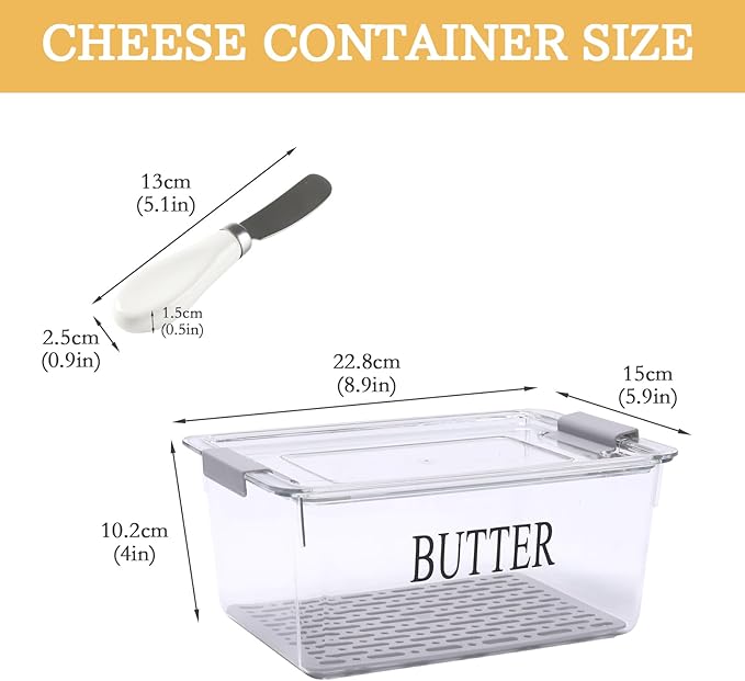 Butter Dispenser Box for Refrigerator,Butter Dish with Airtight Lid,BPA Free Butters Sticks Container with Butters Knife for Countertop kitchen decor and accessories,Clear Fridge Storage Box